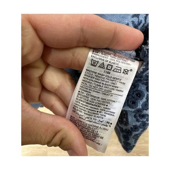 Old Navy Midi Dress L Flutter Sleeve Eyelet Chambray Peasant Cottagecore Flowy - Picture 7 of 9